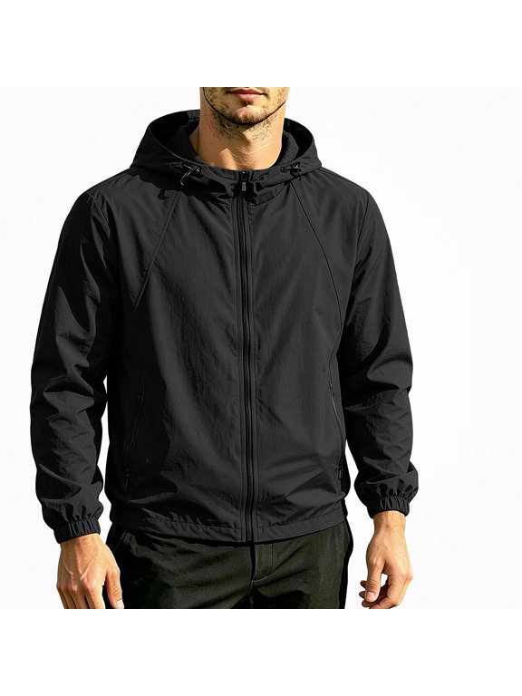 Men's Waterproof Hooded Utility Softshell Jacket with Zip Pockets for Work Black 2XL