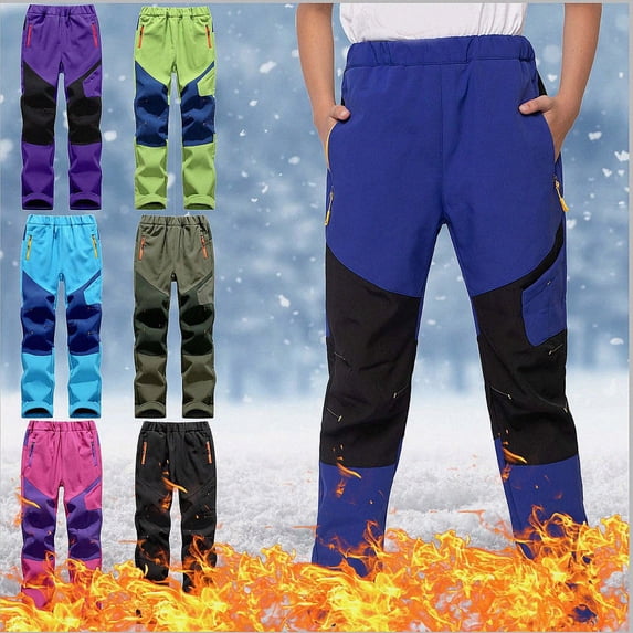 Zefriona Ski Pants Kids Softshell Reinforced Knees Waterproof Fleece Lined Winter Durable Trousers Blue 6