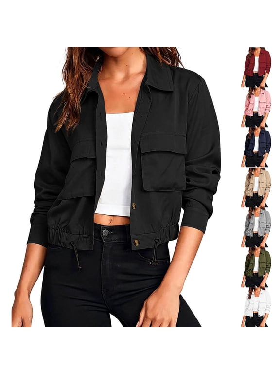 Women's Casual Jacket Solid Color Long Sleeve Button Down Jacket with Pockets White Size 2XL