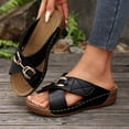 thumbnail image 1 of Zefriona Women's Casual Wedge Sandals Slip On Open Toe Metal Chain Detail Comfortable Beach Slides Black Size 6, 1 of 9