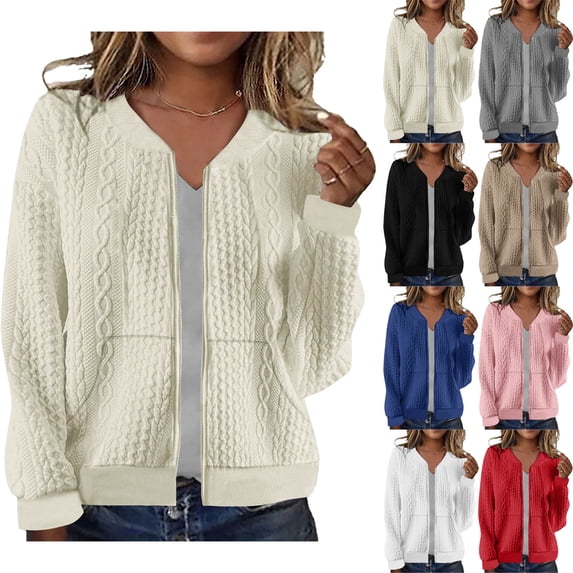 Zefriona Women's Zip Up Hoodie Sweatshirts Plus Size Long Sleeve Full Zip Sweatshirt with Pockets Fall Winter Jacket Beige Size L