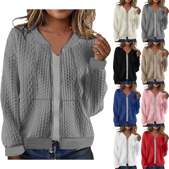 Zefriona Women's Zip Up Hoodie Sweatshirts Plus Size Long Sleeve Full Zip Sweatshirt with Pockets Fall Winter Jacket Gray Size XL