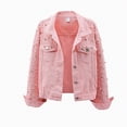 thumbnail image 1 of Zefriona Womens Cropped Denim Jacket Rhinestone Embellished Long Sleeve Casual Jean Coat Pink Size 3XL, 1 of 3
