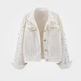 thumbnail image 1 of Zefriona Womens Cropped Denim Jacket Rhinestone Embellished Long Sleeve Casual Jean Coat White Size M, 1 of 4