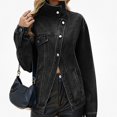 thumbnail image 1 of Zefriona Womens Denim Jacket Asymmetric Hem Drop Shoulder Button Pocket Long Sleeve Jean Coat Dark Gray Size XL, 1 of 9