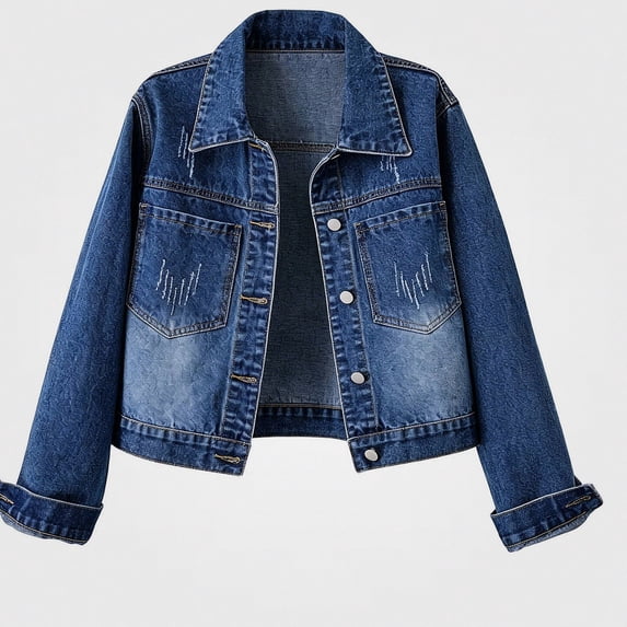 Zefriona Womens Denim Jacket Long Sleeve Button Down Casual Jean Coat 100% Denim Dark Blue Size 2XL
