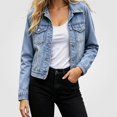 thumbnail image 1 of Zefriona Womens Denim Jacket Long Sleeve Button Pocket Pointed Collar Casual Outwear Jean Coat Blue Size L, 1 of 9