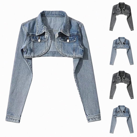 Zefriona Womens Ultra Cropped Denim Jacket Long Sleeve Fitted Casual Fashion Streetwear Jean Coat Blue Size M
