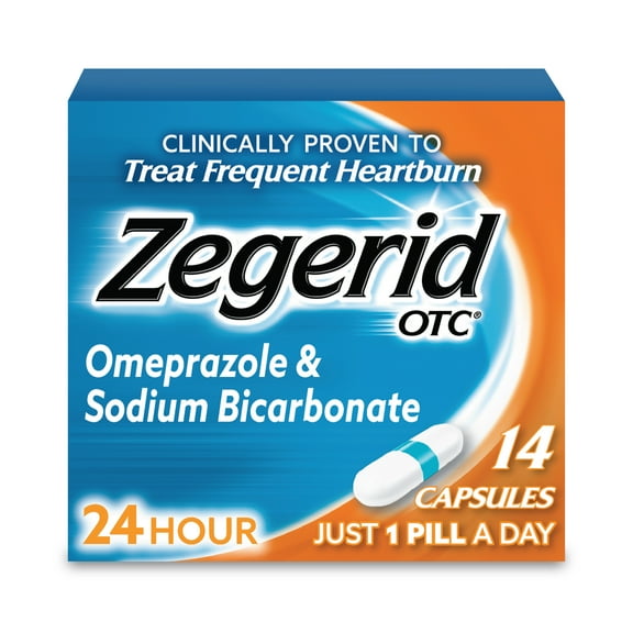 Zegerid Heartburn Relief, 24 Hour Heartburn Medicine, Omeprazole & Sodium Bicarbonate, 14 Count