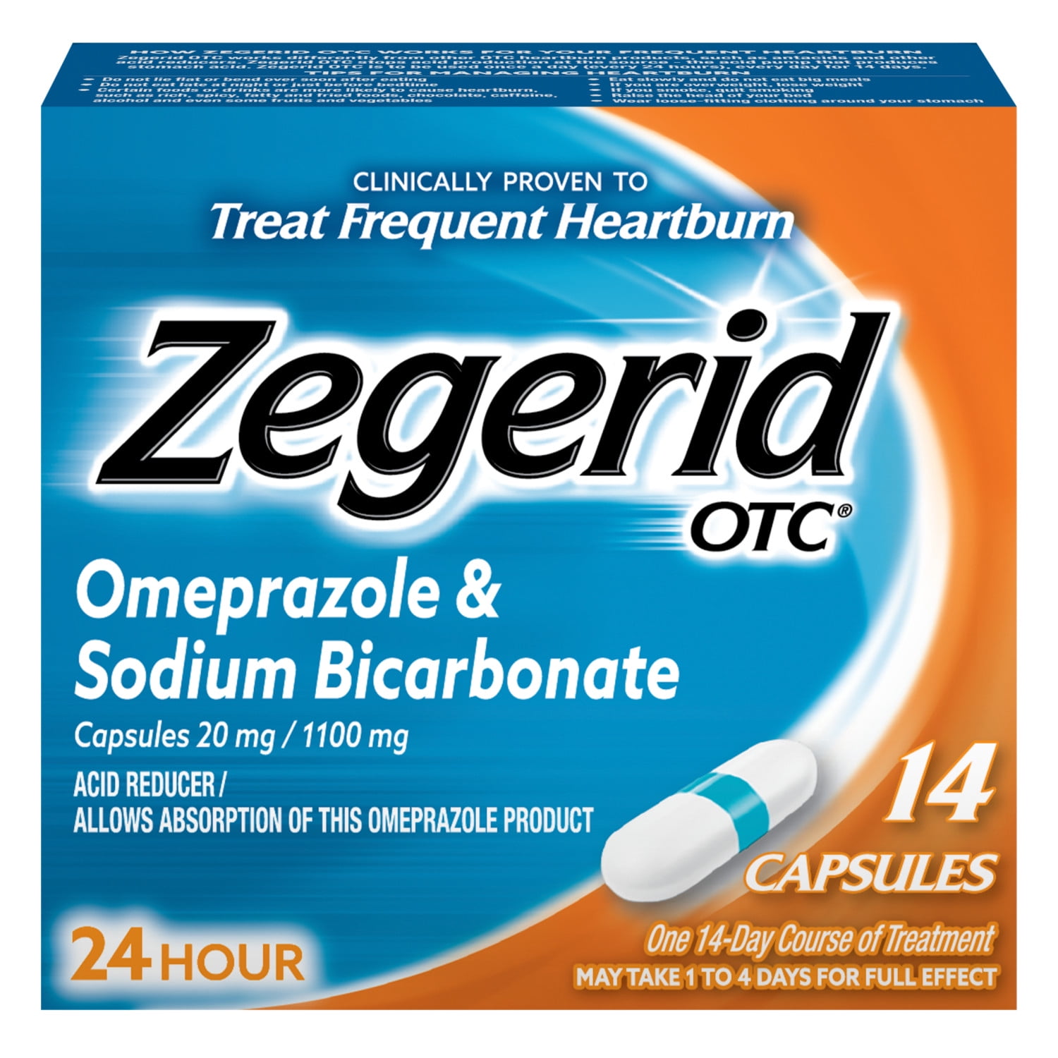 Zegerid Heartburn Relief, 24 Hour Heartburn Medicine, Omeprazole & Sodium Bicarbonate, 14 Count
