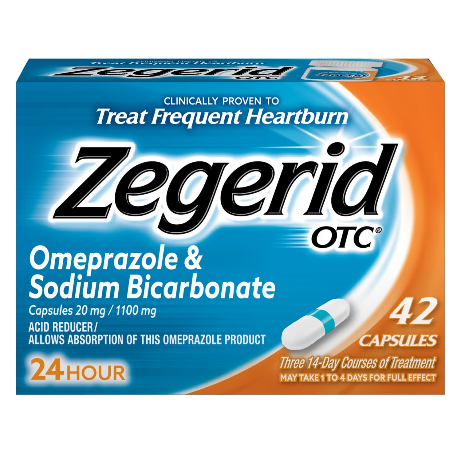 Zegerid Heartburn Relief, 24 Hour Heartburn Medicine, Omeprazole & Sodium Bicarbonate, 42 Count