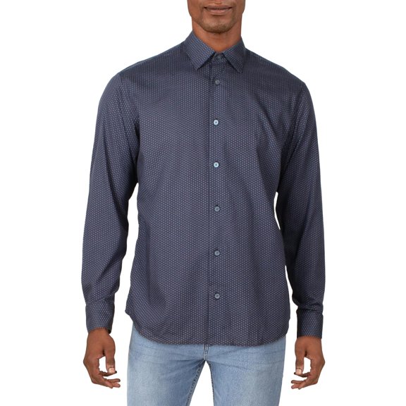 Zegna Mens Point Collar Polka Dot Button-Down Shirt Navy 42