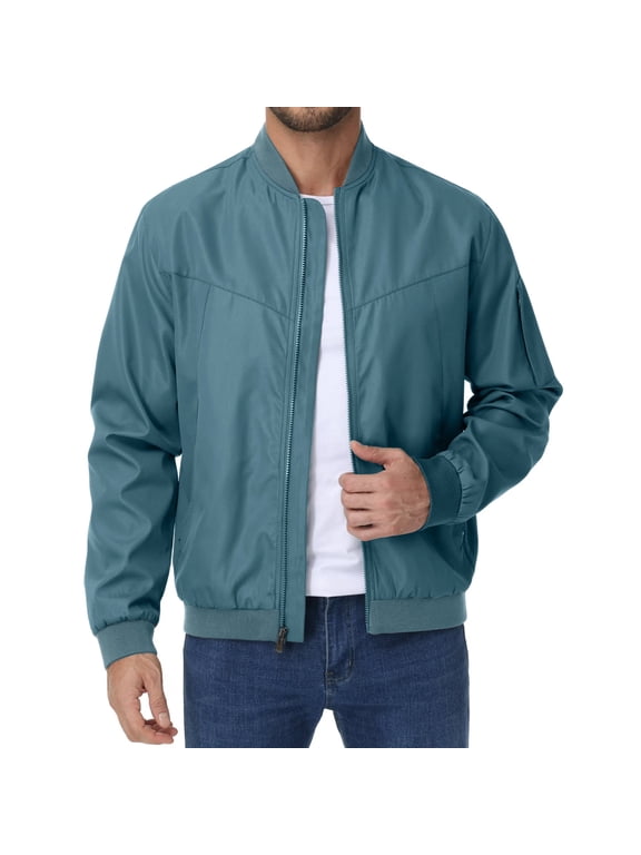 Men's Lightweight Outdoor Jacket Causal Fashion Stylish Windbreaker For Work Dress Golf Business Stone Blue L