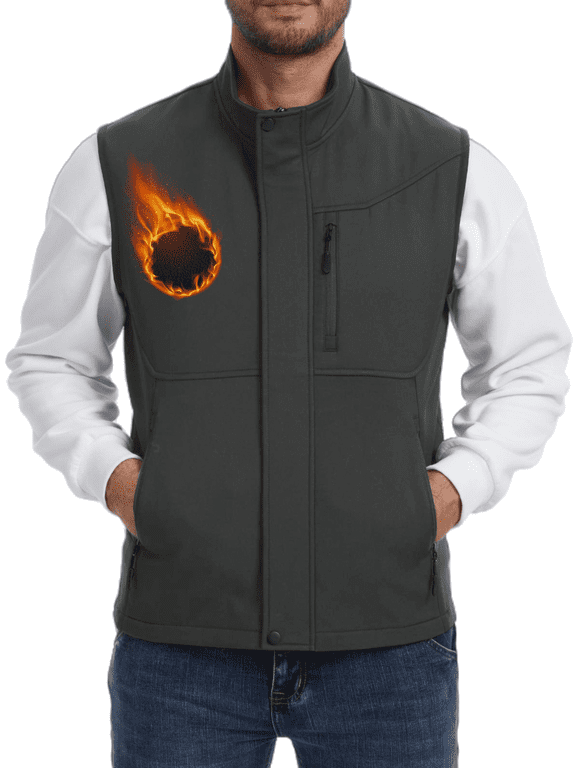 Men's Utility Hiking Sweater Vest Waterproof Softshell Outdoor Fleece Lined Zip Up windproof vest Gray L