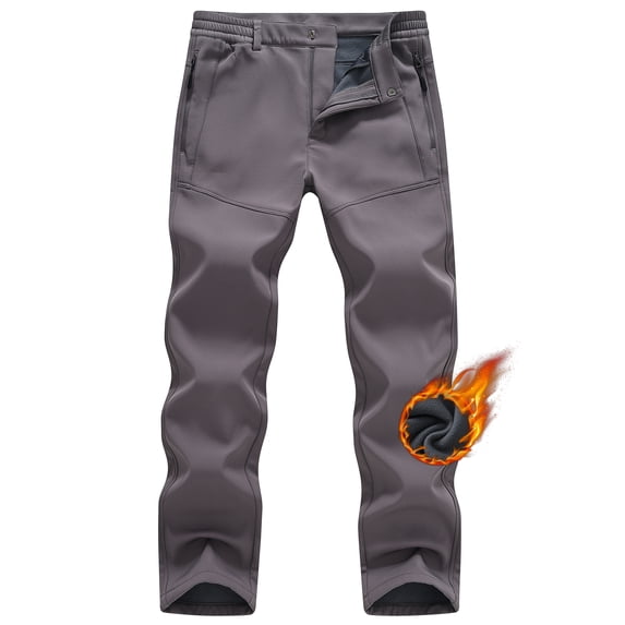 Zehisen Men's Winter Fleece Lined Hiking Pants With Zip Pockets Waterproof Quick-Dry Travel Fishing Work Outdoor Pants Iron Gray L