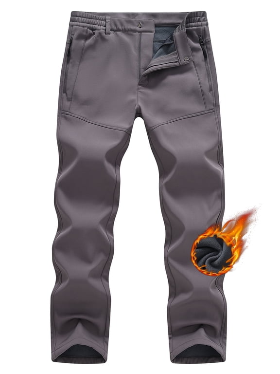 Men's Winter Fleece Lined Hiking Pants With Zip Pockets Waterproof Quick-Dry Travel Fishing Work Outdoor Pants Iron Gray M