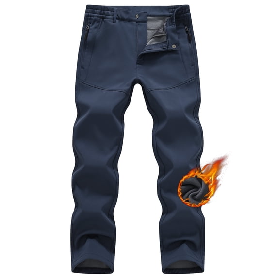 Zehisen Men's Winter Fleece Lined Hiking Pants With Zip Pockets Waterproof Quick-Dry Travel Fishing Work Outdoor Pants Navy M