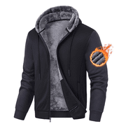Men's Zip Up Hoodie Heavyweight Sherpa Lined Fleece Winter Jacket Warm Sweatshirts Winter Coats Black Gray L