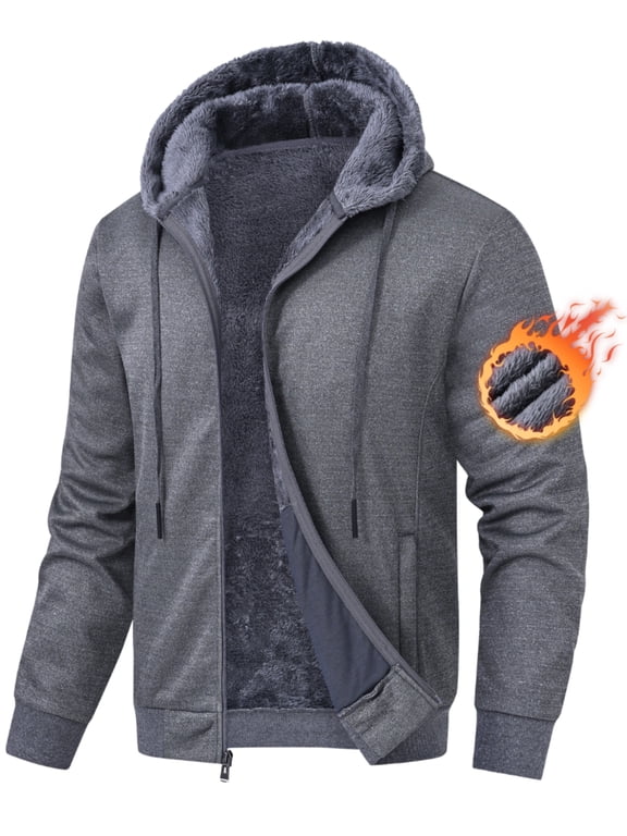 Men's Fleece Winter Coat Warm Sweatshirts Zip Up Hoodie Heavyweight Sherpa Lined Fall Winter Jacket Dark Gray M