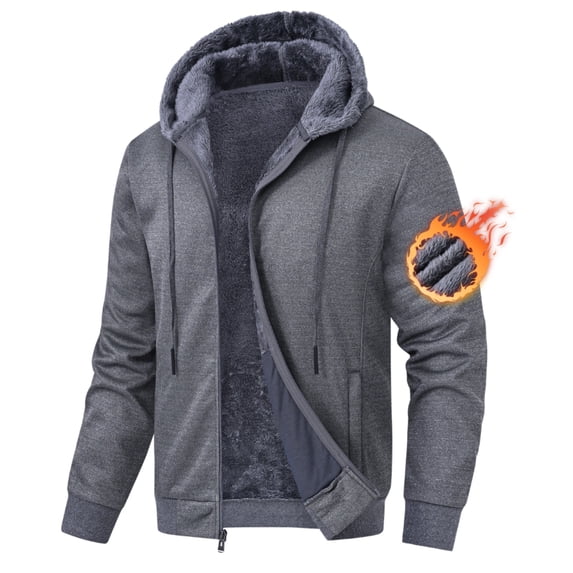 Zehisen Men's Fleece Winter Coat Warm Sweatshirts Zip Up Hoodie Heavyweight Sherpa Lined Fall Winter Jacket Dark Gray M