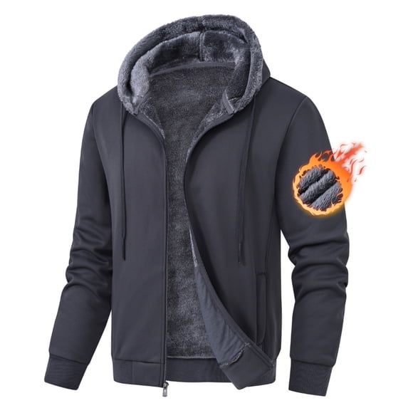 Zehisen Men's Fleece Winter Coat Warm Sweatshirts Zip Up Hoodie Heavyweight Sherpa Lined Fall Winter Jacket Deep Gray XL