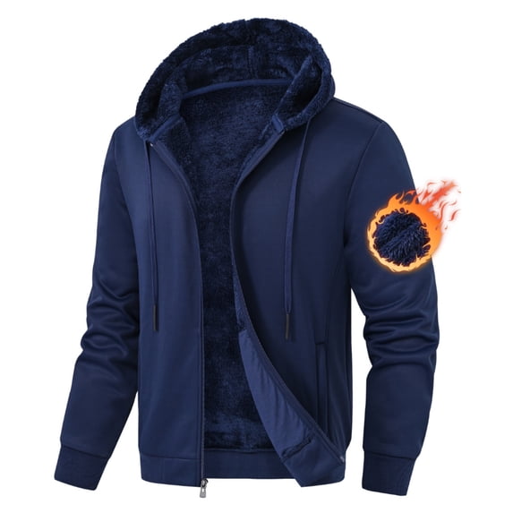 Zehisen Men's Fleece Winter Coat Warm Sweatshirts Zip Up Hoodie Heavyweight Sherpa Lined Fall Winter Jacket Navy M
