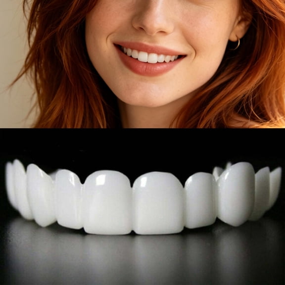 Zehiseta 2-Pair Removable Snap On Teeth Accessory, Heat Moldable Adjustment Upper Lower Oral Decor for Temporary Smile