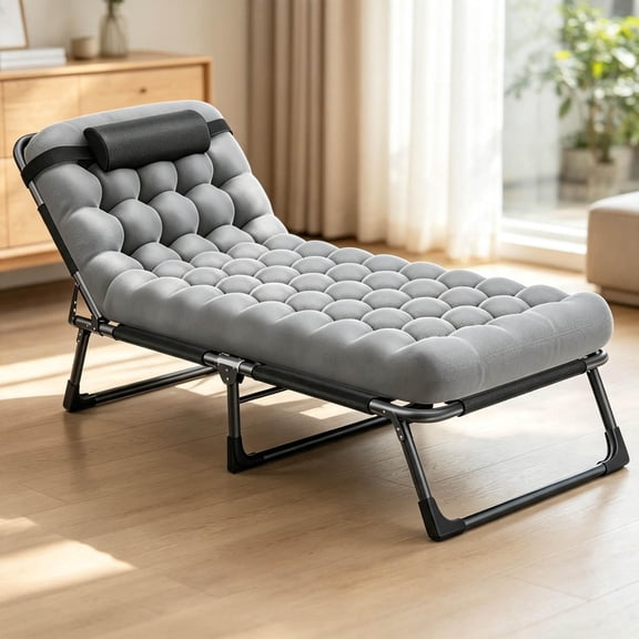 Zehiseta Folding Bed Camping Cot with Mattress for Adults, 4-Position Outdoor Indoor Recliner