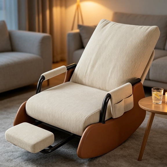 Zehiseta Folding Rocking Chair with Footrest, Adjustable Gliding Rocker Glider Indoor Leisure Recliner for Living Room, Beige