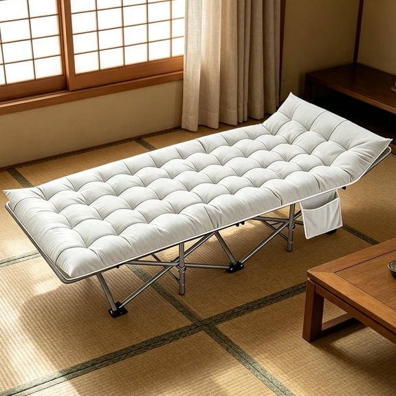 Zehiseta Sleeping Cot with Thick 6cm/2.37in Cushion, Compact Foldable Camp Cot for Travel and Home Guest