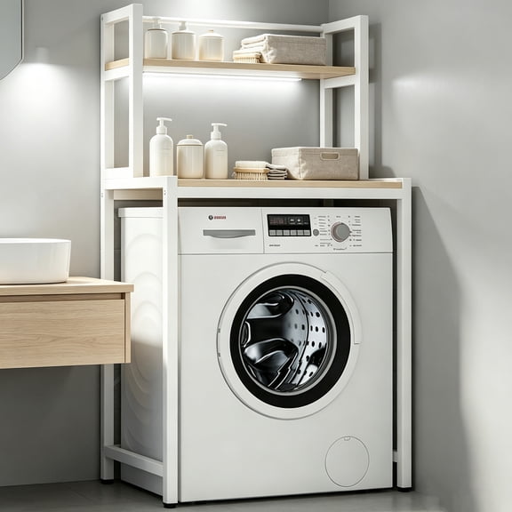 Zehiseta Washer Dryer Storage Rack Sturdy Metal Structure 2-Tier Household Organizer White