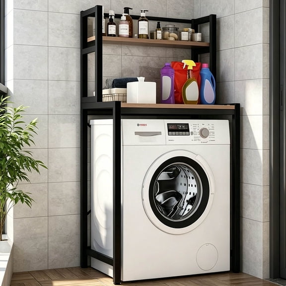 Zehiseta Over Washing Machine Storage Shelf, 2/3-Tier Metal Wood Freestanding Organizer for Laundry Bathroom