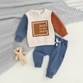 thumbnail image 1 of Zehjuhan 2Pcs Toddler Baby Boy Letter Print Long Sleeve Outfit Sweatshirt and Pants Fall Winter Clothes Set Blue，6-12M, 1 of 7