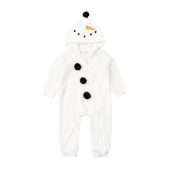 Zehjuhan Baby Boy Girls Christmas Romper Velvet Hoodied Snowman Jumpsuit Toddler Pajama Xmas Clothes