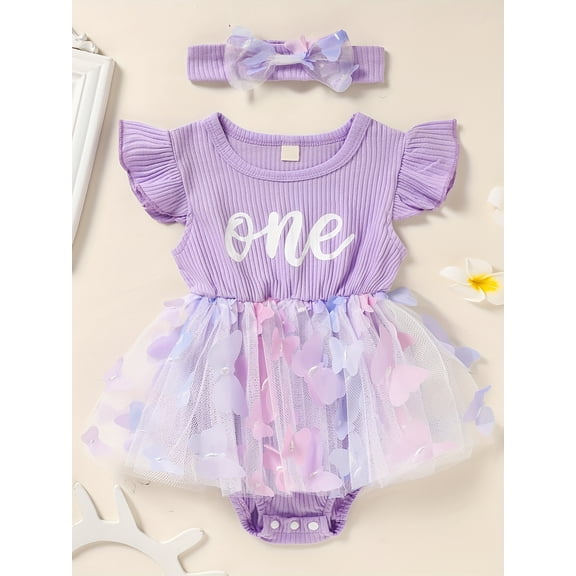 Zehjuhan Baby Girl 1st Birthday Outfits Ribbed Tulle Romper Princess Cake Smash Photo Shoot Clothes+Headband