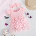 thumbnail image 1 of Zehjuhan Baby Girl Summer Princess Dress Set Ribbed Ruffles Fly Sleeve Splicing 3D Butterfly Appliques Tutu Dress With Bowknot Headband Pageant Party Birthday Wedding, 1 of 8