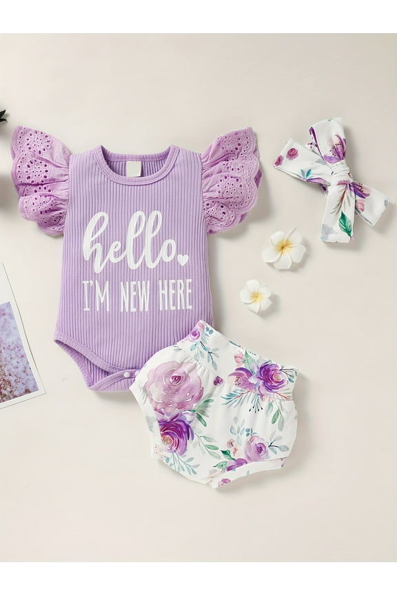Hello Newborn Outfit Baby Girl Going Home Outfit Ruffle Ribbed Romper Top Floral Pants Set Cute Summer Clothes