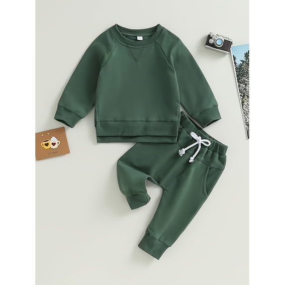 Zehjuhan Infant Baby Boy Solid Color Sweatshirt Top+Casual Pants Set 2PCS Fall Winter Outfits