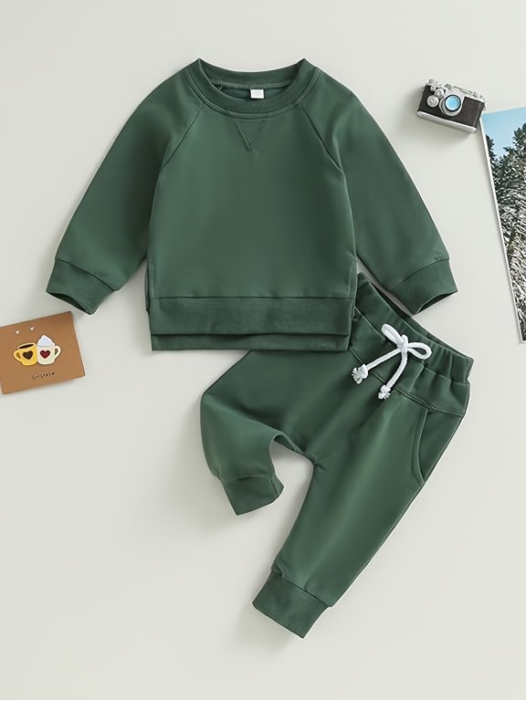 Infant Baby Boy Solid Color Sweatshirt Top+Casual Pants Set 2PCS Fall Winter Outfits