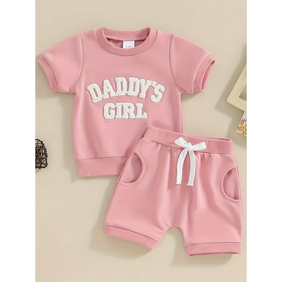 Zehjuhan Infant Baby Girl Short Sleeve Round Neck "DADDY'S GIRL"Letter Pattern Top   Shorts 2PCS Summertime Fashion Clothing Set