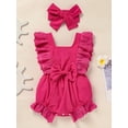 thumbnail image 1 of Zehjuhan Infant Baby Girl Solid Color Square Neck Bow Onesie + Headband Summertime Fashion Clothing, 1 of 7