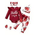 thumbnail image 1 of Zehjuhan Newborn Baby Girl Clothes Hello I'm New Here Letter Romper+Floral Pants+Hat+Headband+Gloves Coming Home Outfits, 1 of 10