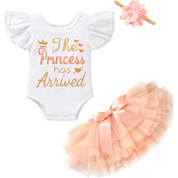 Zehjuhan Newborn Baby Girl Outfits Infant Letter Print Romper+Tutu Skirt+Headband Coming Home Clothes Set