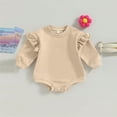 thumbnail image 1 of Zehjuhan Newborn Infant Baby Solid Color Outfits Ruffle Long Sleeve Bubble Romper For Fall Winter Clothes Apricot，0-3M, 1 of 7