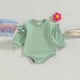 thumbnail image 1 of Zehjuhan Newborn Infant Baby Solid Color Outfits Ruffle Long Sleeve Bubble Romper For Fall Winter Clothes Green，9-12M, 1 of 5