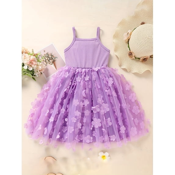 Zehjuhan Toddler Girl Dress Sleeveless Floral Playwear Bowknot Tulle Dresses Strap Princess Sundress