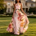 thumbnail image 1 of Zehjuhan Women's Flowy Sleeveless Maxi Dress with Ruching Tie Waist & A-Line Silhouette – Floral Print for Party & Vacation Pink，2XL, 1 of 6