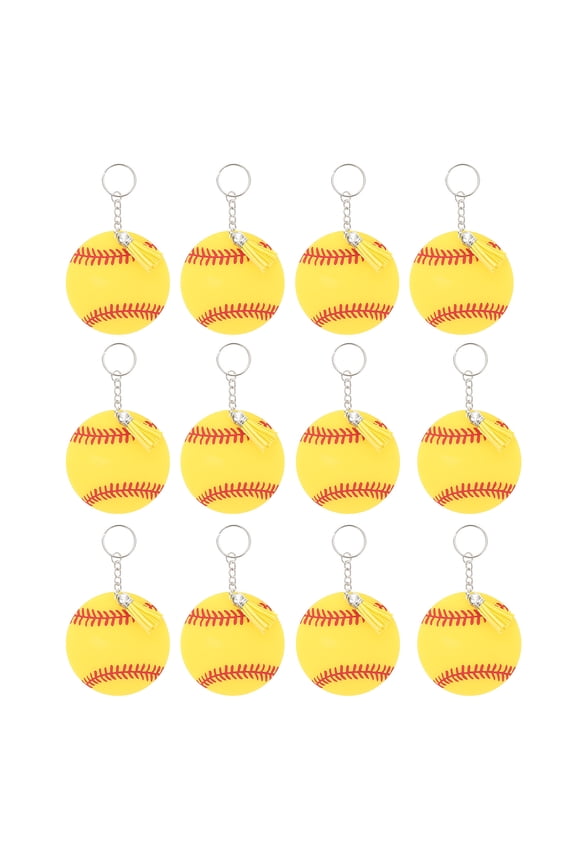 Fashionable Baseball Keychains Acrylic Yellow For Baseball Fans 12 Sets 3x3in