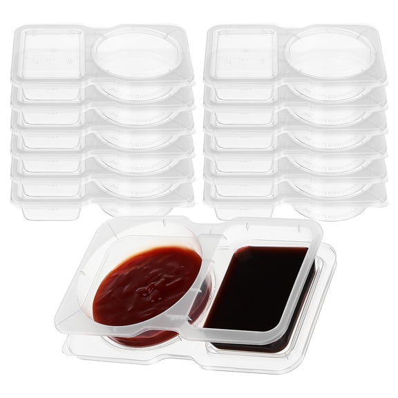 Zehuanyu 16 Pcs Sauce Box Dressing Containers with Lids Double Compartment Condiment Cups Transparent