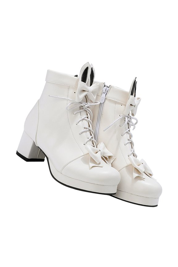 1Pair Lolita Bowknot Boots Mid-heel Short Boots Cosplay Lovely Shoes for Girls
